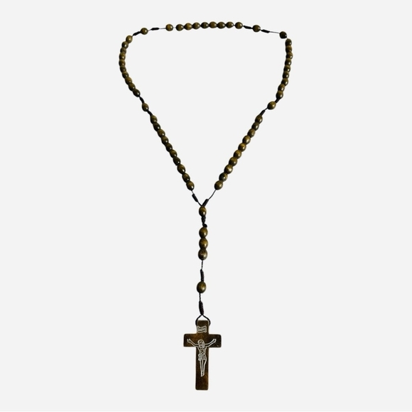 Catholic Rosary Brown Wood Beaded Rosary Necklace Inri Cross Crucifix Rosary - Picture 4 of 7